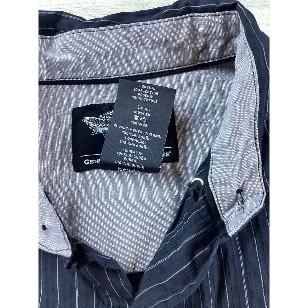 Harley Davidson Mens Sz M LS Black gray Pinstripe 2 Pockets Metal Logo Plaque - Picture 11 of 15